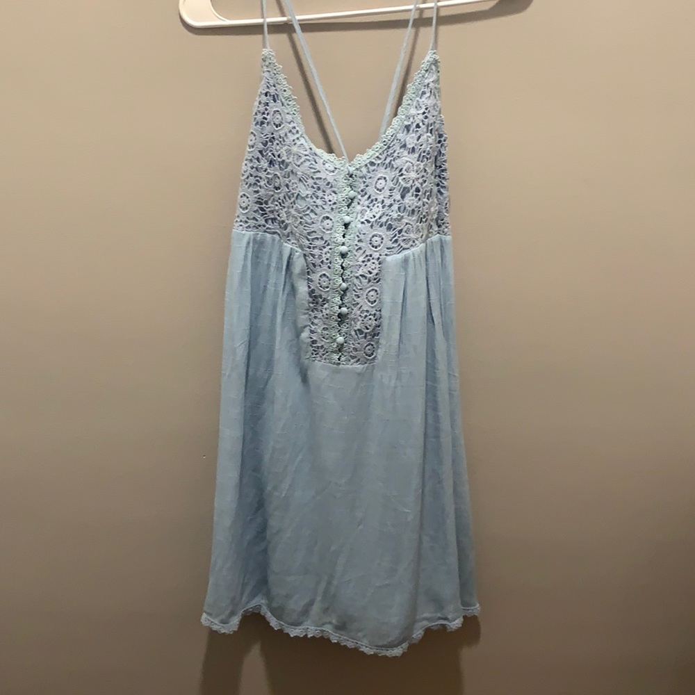 Lace detail blue strappy sun dress